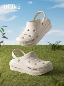 Womens Summer Home Outdoor Beach Sports Anti-slip Flip Flops Heightening Clog Shoes Couple Walking Sensation EVA Material