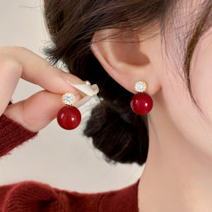 Mũi Nhẫn Mới Cao Cấp Đỏ Zircon Ngọc Trai S925 Bạc