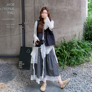 Elegant Gentle Womens Three-Piece Set with Vest Top And Midi Skirt Autumn New Style Casual Loose Fit A-Line Skirt