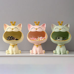Lucky Cat Statue Sculpture Table Decoration Miniature Figurine Sundries Storage Box Modern Living Room Desk Home Decor Gift