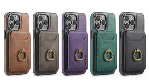 szhaiyu | Ring Stand Leather for Magsafe Phone Case for IPhone 17 Pro Max 17E 16E 16 Plus 15 14 13 12 Pro Wallet Card Slots Holder Cover