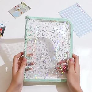 A5 Laser Star Zipper Binder Collect Book Refill Organizer DIY Journal Dairy Transparent Kpop Idol Photo Album Kawaii Stationery