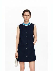 Wool Blend Color-blocked Knit Neck Sleeveless Dress