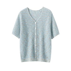 YUEXINYIRONG | Elegant Colorful Lace V-Neck Short Sleeve Knit Cardigan