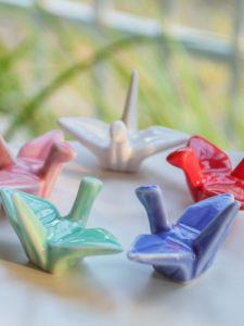 Colorful Ceramic Crane Home Decorations Cartoon Creative Crafts Chopstick Holder Desktop Animal Theme Artistic Style Set
