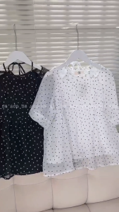 Đen/ Trắng Tơ hoa nhí rũ nhẹ mát Có lót Áo babydoll cổ yếm xếp ly cách điệu hở vai tay xuyên thấu gợi cảm nữ tính nhẹ nhàng PAMI TOP