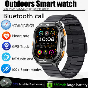 New GPS Track Smart Watch Men 5ATM Waterproof 1.96"AMOLED Always Display Compass Heart Rate 530mAh Battery BT Call Smartwatch