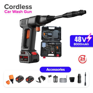 High Pressure Car Washing Machine Wireless Car Washing Water Gun Brushless Lithium bBattery Multi-function Car Washing Machine Household Hand-held Portable Electric Water Spray Gun High Power Charging Cleaning Machine 48VF