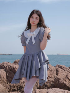 Lost Forest Initial Crush Doll Collar Dress Pink/Gray Dual Color Womens Dress A-Line Polyester Fiber Summer 2023