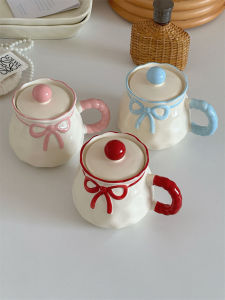 Birthday Gift Ceramic Cup with Lid Butterfly Knot Wedding Favoritory Ins Style Cute Milk Cup for Classmates And Friends