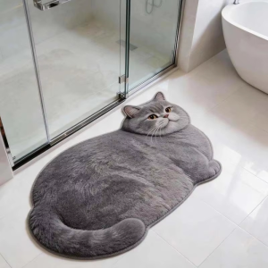 VIKAMA Cute Cat Alien Pattern Rug Anti-slip Water-absorbing Bathroom Floor Mat Bedroom Entrance Rug Home Decoration