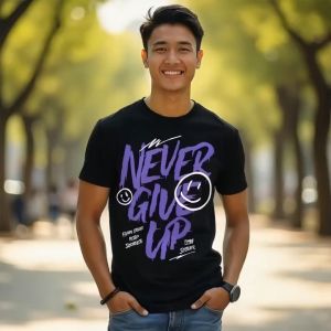 Danshop.bdg T-Shirt Kaos NEVER GIVE UP Bahan 24s nyaman dan tebal