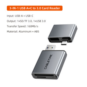 Cabletimes | CABLETIME 3 in 1 Card Reader USB3.0 5Gbps USB A/USB C Combined Design SD/TF Cards Portable for For Cameras Computers iPhone iPad