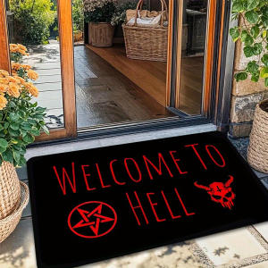 VIKAMA Dark Gothic Skull Door Mat Soft Non-Slip Welcome Mat Horrific Atmosphere Entrance Rug Halloween Home Decoration