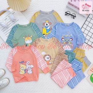 [Siêu Sale] Bộ Quần Áo Tay Dài Cho Trẻ Em Bé Trai Bé Gái 8-18kg Set Đồ Bộ Dài Tay Cho Bé Trai Gái DÀI SỌC THÚ Bé_Xinh_Shop