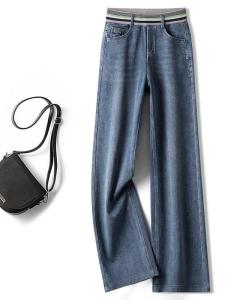 High Waist Wide Leg Jeans Womens Spring Autumn Style Elastic Waist Slim Straight Pants Ladies plus Size Trousers