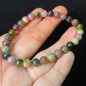 Brazil Old Pit Candy Tourmaline Crystal Bracelet 6.5mm+- Inner ring: 17cm+-老矿粉碧玺手链6.5mm+- (S/n:081212)