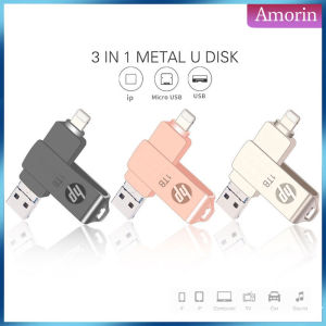 Hp 3 in 1 USB Flash Drive Lightning OTG Jump Drive 3.0 USB Memory 1TB Rotation Pen Drive for iPhone/Android/PC