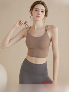 Spaghetti Strap Yoga Sports Underwear Womens One-Piece Fixed Chest Pad Shockproof Quick-Drying Braces Vest Style Workout Bra