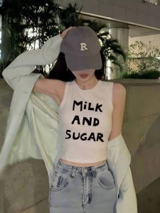 เสื้อยืดคอกลมแขนกุดทรงเข้ารูปผ้าฝ้ายสำหรับฤดูร้อน เสื้อชั้นในพิมพ์ลายแฟชั่นลำลองสำหรับผู้หญิง อเนกประสงค์