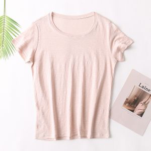 Silk Linen round Neck Short Sleeve T-Shirt Womens  Silk Knitted Thin Pure Color Outerwear Large Size Loose Fit