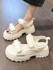 Sporty Summer Womens Sandals Thick Bottom Platform Slip-On Casual Roman Beach Shoes Fashionable Magic Tape Closure Flat Heel