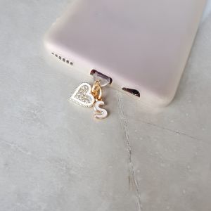 1 Piece of Light Luxury Sparkling Diamond Letter Heart-Shaped Phone Dust Plug Protective Decorative Pendant DIY English Letters from N to Z Available 26 Letters Alphabet Type-C Charging Port Dust Cover Accessory Suitable for DIY Phone Decoration Co...