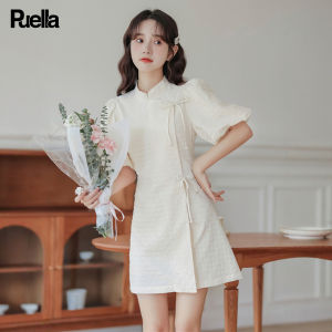Puella | New Chinese Style Mandarin Collar Bubble Sleeve Dress