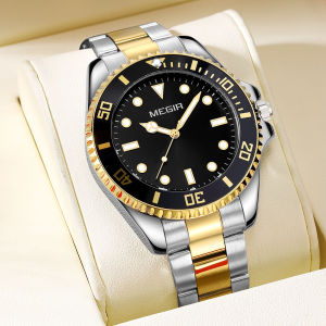 MEGIR Mens Minimalist Quartz Watch with Luminous Hands Calendar Date Stainless Steel Band Simple Business Style Wristwatch