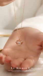 Le Silber Co. S925 Sterling Silver - Cupids Heart x LOVE Dancing Diamond Necklace Rantai Leher Perak