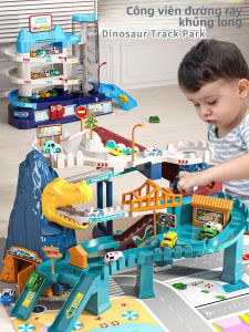 BABYSHOME | Dinosaur Hill Electric Track Car Park Toy Adventure