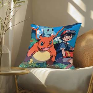 Bandai | Pokemon Home Decoration Anime Plush Pillow Cover Soft Short Plush Cushion Cover For Sofa Bedroom Living Room Gift