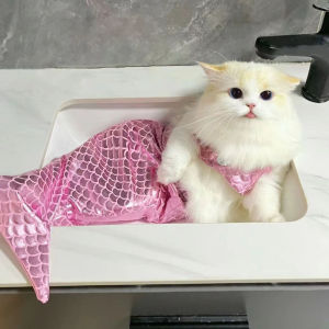 Mermaid Cat Halloween Costumes Sparkly Cosplay Dog Clothes Outfit for Small Kitten Birthday Party Dressing Up Pet Costumes   Cos