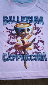Baju Kaos Setelan Santai Distro Anak Perempuan Tema Anomali Tung Sahur Motif Ballerina Cappuccina
