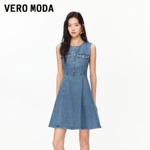 Vero Moda | Cotton Sleeveless Pockets Waist Shaping Denim Dress