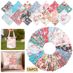 126 Pcs Assorted Charm Pack for Quilting Cotton Fabric Square 5 x 5 Inch Pre Cut Quilted Fabric Floral Patchwork for Sewing DIY