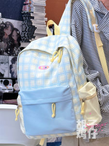 High School Student Backpack Japanese Style INS Grid Double Shoulder Bag for College Class Womens Backpack Soft Material Waterproof