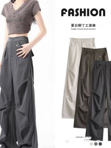 Quần Ống Rộng Ống Đứng Nhanh Khô Thời Trang Mùa Hè 2024 Phong Cách Mỹ Cho Nữ Quần Công Sở Cài Nút Quần Thể Thao