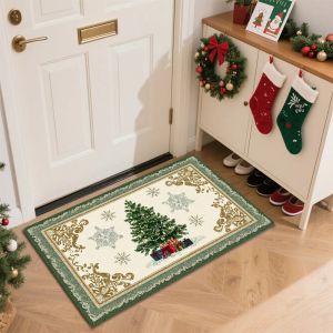 VIKAMA พรมตกแต่งประตูทางเข้าสำหรับเทศกาลคริสต์มาส กันลื่น ดูดซับน้ำได้ พรมสไตล์อเมริกันย้อนยุค สร้างบรรยากาศวันหยุด ตกแต่งบ้าน