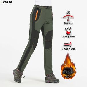 JNLN Nữ Mùa Đông Lót Lông Cừu Chống Thấm Nước Đi Bộ Đường Dài Quần Vỏ Mềm Chống Gió Cắm Trại Ngoài Trời Leo Núi Trượt Tuyết Quần