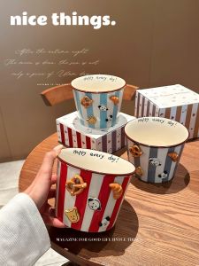 Hand-Painted Ceramic Soup Bowl with Underglaze Colors Small Clay Pot Dog Pattern High Aesthetic Value for Family Snacks Fruits Salad