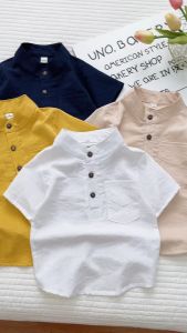 Áo Sơ Mi Trơn Cho Bé Trai Cổ trụ Ngắn Tay SUMO CITY Quần Áo Bé Trai Đi Học Đi Chơi Từ 8-28kg