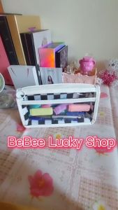 กระเป๋าดินสอ ลายสก็อต + PVC ขอบสีขาวขุ่น ชิค ๆ คูลๆ ใส่ของได้เยอะ