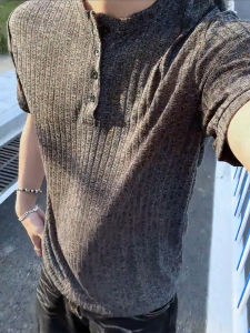 CHENMU | Áo Thun Cổ Henley Có Gân