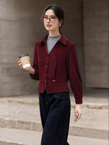 Vimly | Contrast Stitched Fake Two-Piece Red Long-Sleeved Shirt