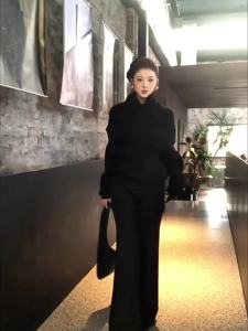 Ge·an·fei | Áo Sweater Cao Cổ Đen Dày