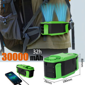 30000mAh Portable Waist Fan Strong Daul Airflow 7Speeds 11000RPM Rechargeable Clip on Fan for Outdoor Camping Fishing Max 32H