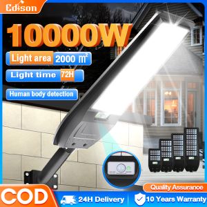 【ซื้อ 1 แกม 1】 ไฟโซล่าเซลล์ ไฟเซ็นเซอร์ตรวจจับคน 10000W ไฟถนน Solar Light ไฟถนนโซล่าเซลล์ กันน้ำป้องกันฟ้าผ่า เปิดไฟอัตโนมัติกลางคืน