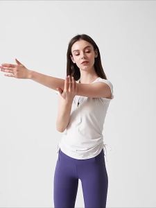 alo yoga โยคะแขนสั้นผู้หญิงฤดูร้อนครึ่งซิปเชือกรูดเสื้อฝึกซ้อมแห้งเร็ววิ่งชุดออกกำลังกาย T เสื้อ