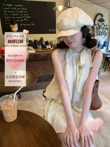 PtonUmi Spring Summer Polka Dot Bow Tie Hanging Neck Waist Cinch Flower Bud Dress Womens Sleeveless A-Line Mini Dress